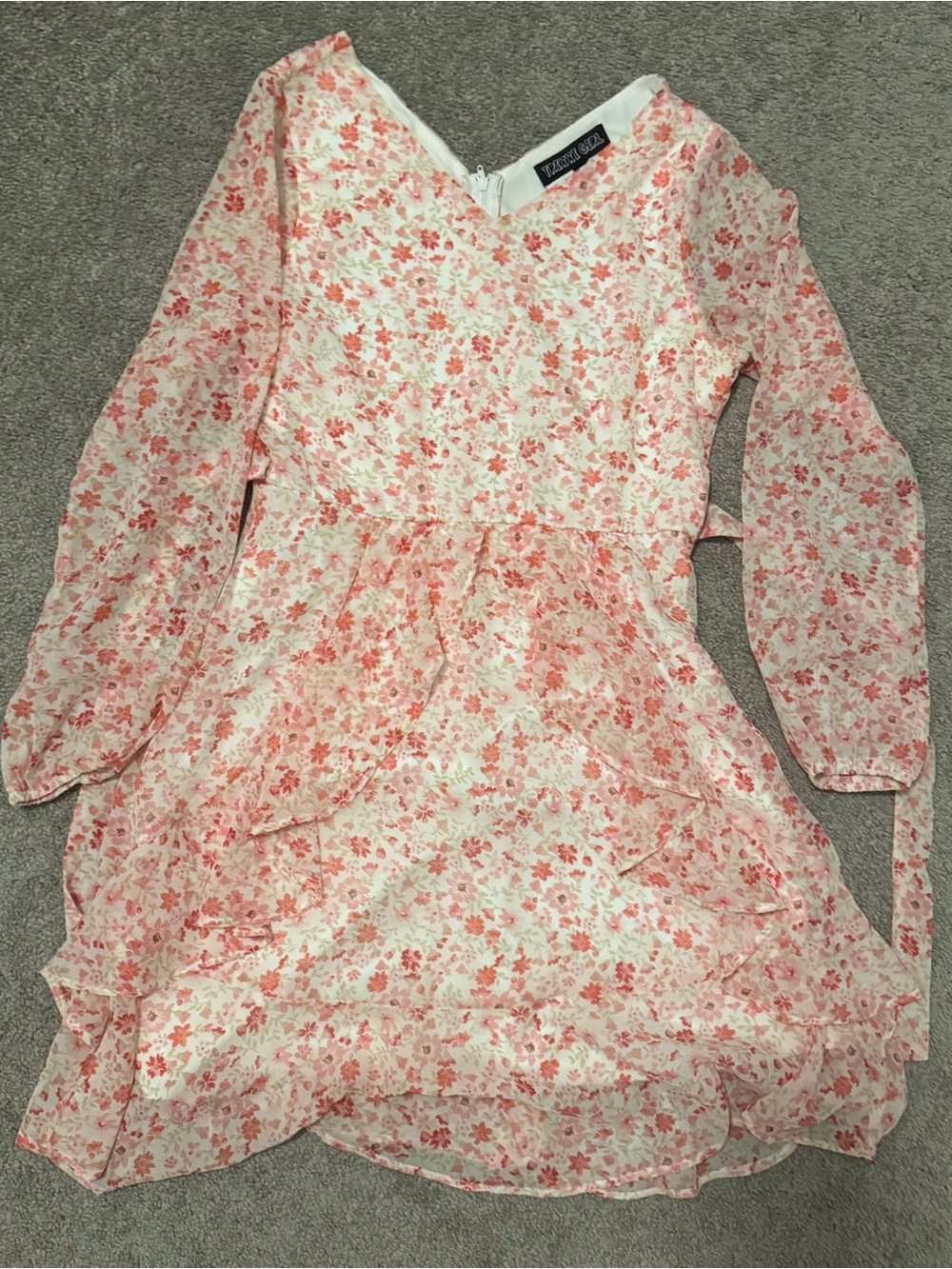 Trixxi Coral Floral Long-Sleeve Layered Dress